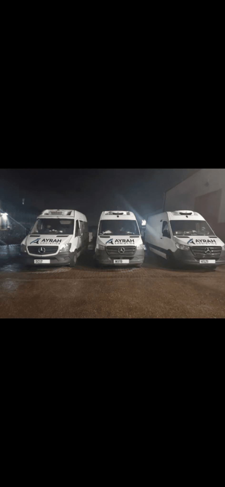 Three Ayrah Logistics branded vans parked side by side