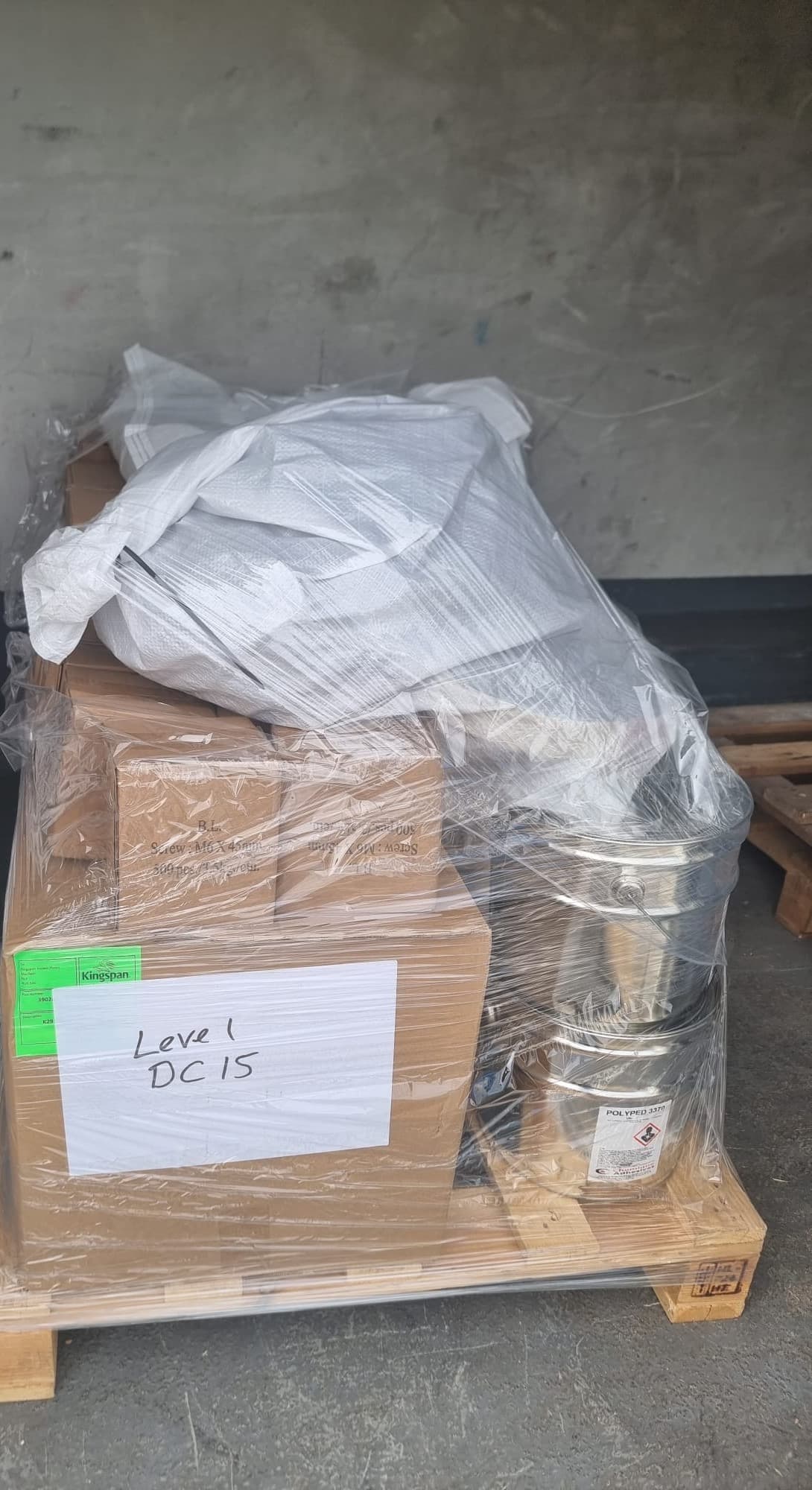 Shrink-wrapped pallet ready for transport